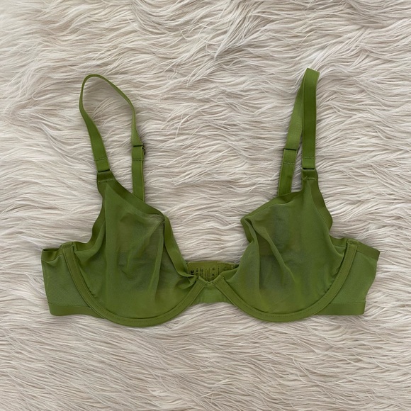 CUUP Grass Green Sheer Mesh V-Neck Lightweight The Plunge Bra 34C RARE - Picture 2 of 11